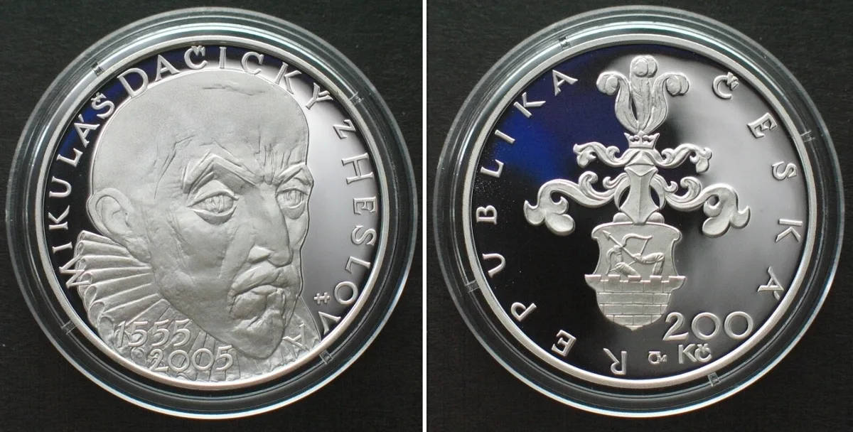200 Kronen 2005 CZECH REPUBLIC. 200 Korun 2005, Mikulas Dacicky, silver Proof