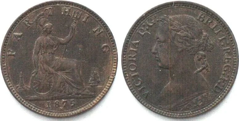1875 GREAT BRITAIN Farthing 1875 H VICTORIA bronze AU!
