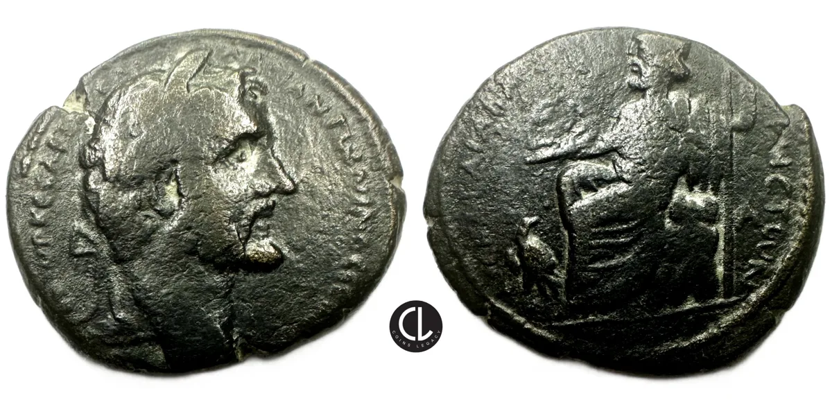 Syria, Cyrrhestica, Antoninus Pius, AE, Cyrrhus Mint, 138-161 AD – Zeus Kataibates – RRR