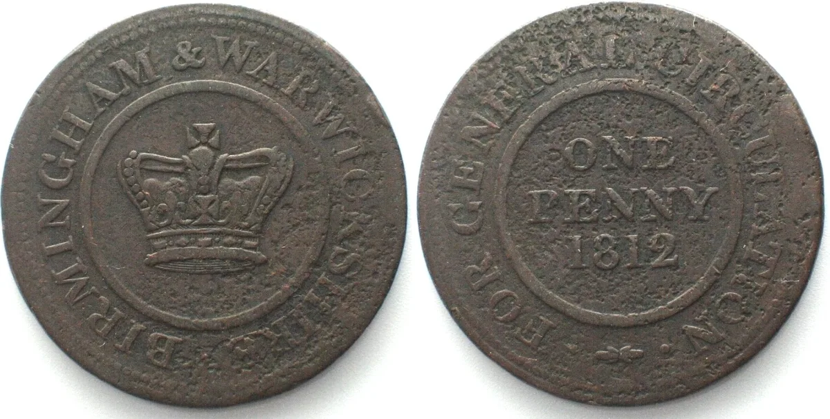 1812 BIRMINGHAM & WARWICKSHIRE. Penny 1812, token, copper, VF