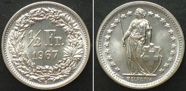 1967 SWITZERLAND 1/2 Franc 1967 silver BU!!!
