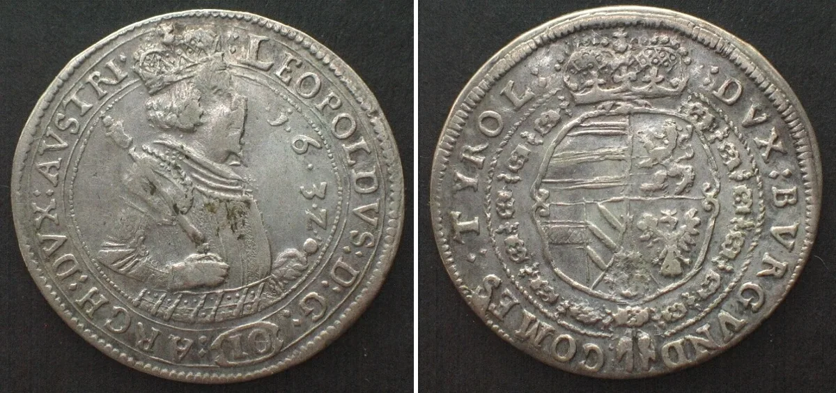 1632 AUSTRIA. 10 Kreuzer 1632, Hall mint, ARCHDUKE LEOPOLD V silver XF! EF