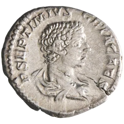 Roman: Geta, as Caesar (198-209), silver denarius (3.41g), Rome mint, 203-208 CE. Providentia standing left, holding wand over globe and sceptre.