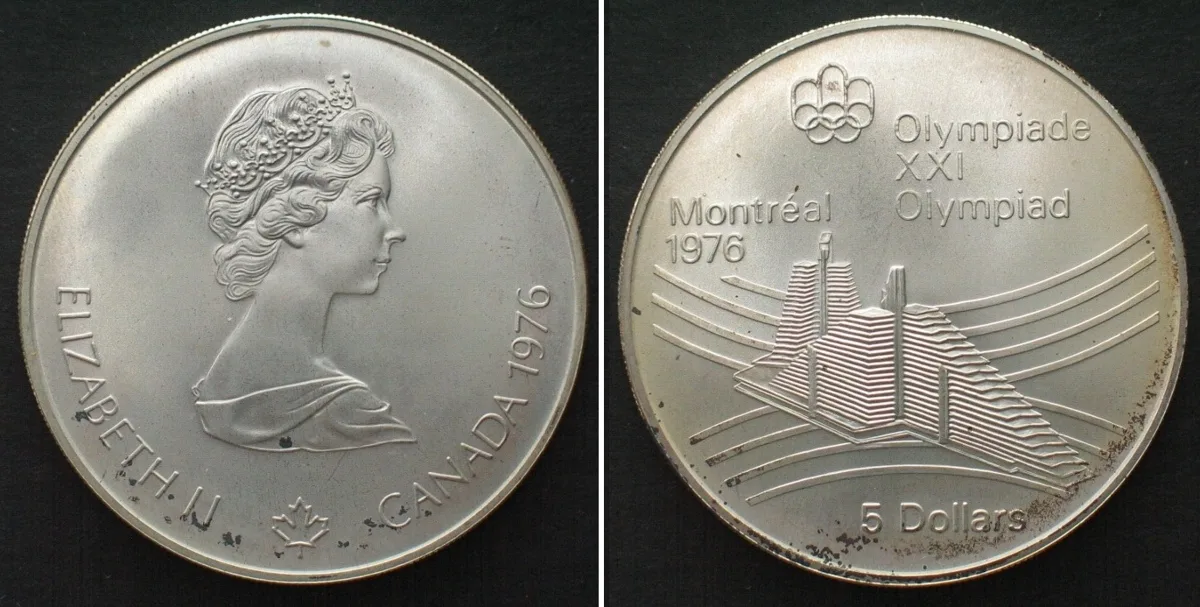 1976 CANADA 5 Dollars 1976, OLYMPICS MONTREAL, silver UNC