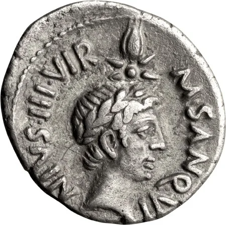 Augustus and Divus Julius Caesar. Denarius