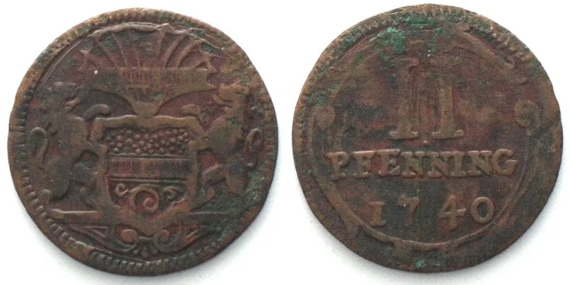 1740 Germany MUNSTER City. 2 Pfennig 1740 copper VF
