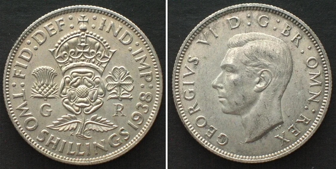 1938 GREAT BRITAIN Florin 1938 GEORGE VI silver UNC-!