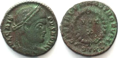 316-326 CRISPUS (317-326 AD). Bi Nummus, STR Crescent, Trier mint, VOT X, AU!