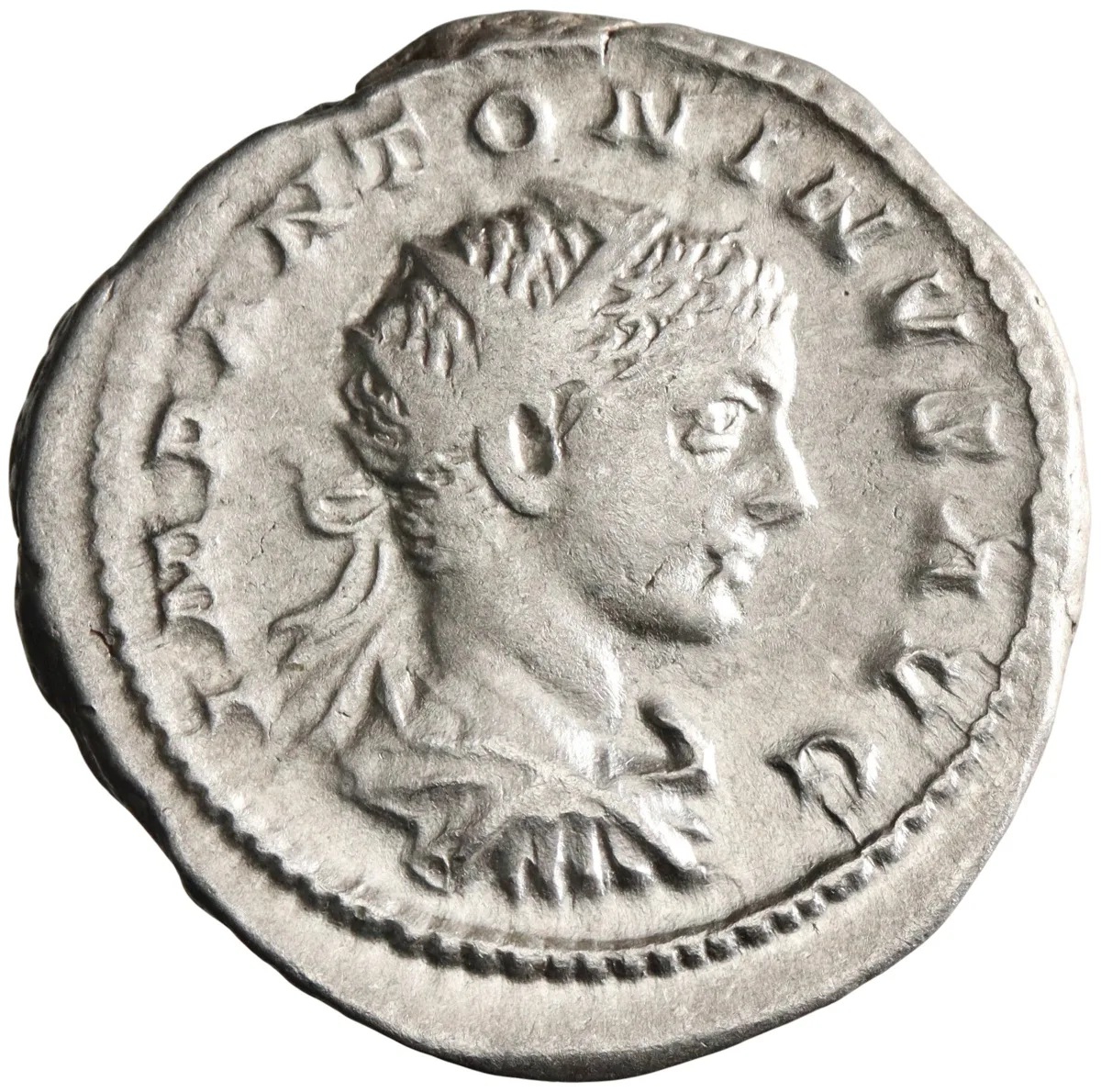 Roman: Elagabalus (218-222), silver antoninianus (4.95g), Rome mint, 219 CE. Radiate, draped, and cuirassed bust / Fortuna seated left holding rudder and cornucopiae, wheel under chair.