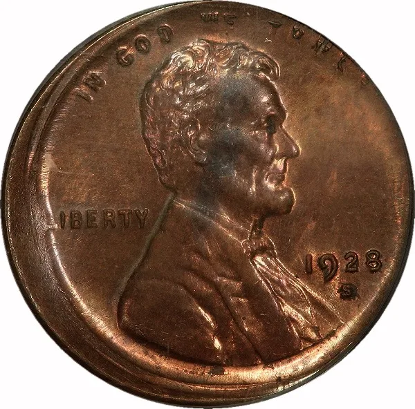 Lincoln Cent, 1928-S, 5% Off center, 1¢, AU55 , PCGS