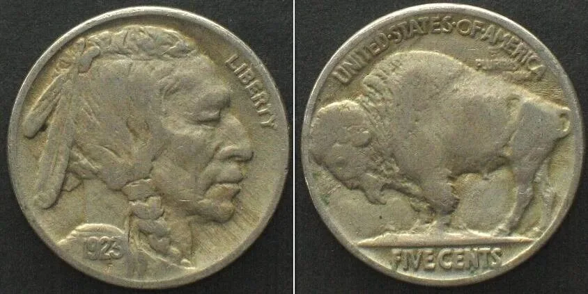 1923 US 1923 Type 2 Buffalo Nickel 5 Cents VF+