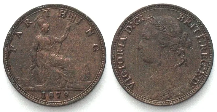 1879 GREAT BRITAIN. Farthing 1879 VICTORIA bronze XF! EF