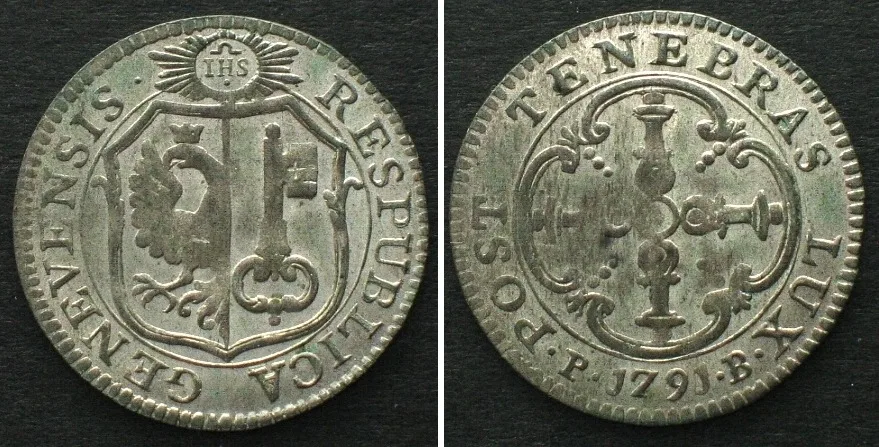 1791 Swiss Cantons GENEVA 3 Sols 1791 billon BU!!!