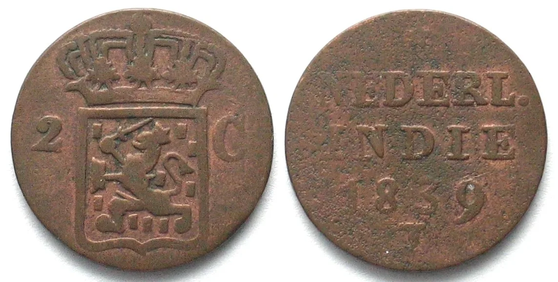1839 Netherlands East Indies SUMATRA 2 Cents 1839 copper VF