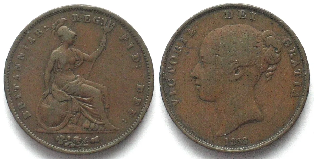 1853 GREAT BRITAIN. 1 Penny 1853, Victoria, copper, VF