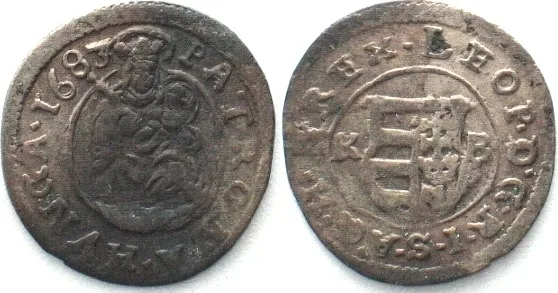 1683 HUNGARY. Denar 1683 KB, LEOPOLD I, Madonna, silver XF! EF