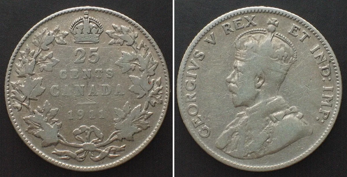 1911 CANADA 25 Cents 1911 GEORGE V silver SCARCE! VF