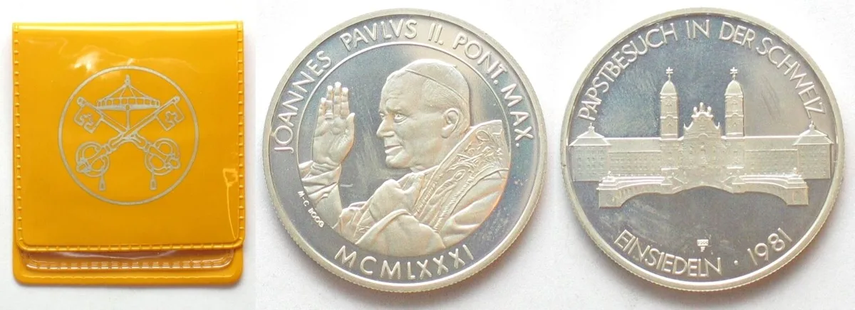 1981 EINSIEDELN - PAPAL VISIT TO SWITZERLANDE 1981 JOHN PAUL II silver 33mm Proof
