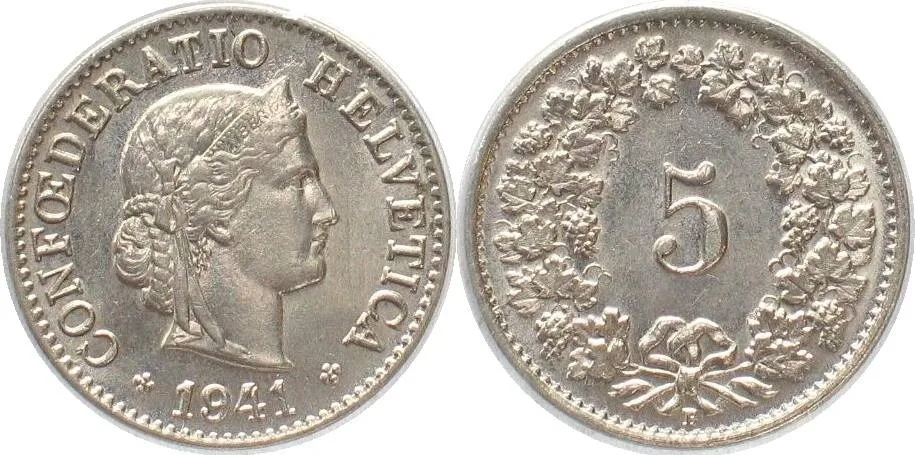 1941 SWITZERLAND 5 Rappen 1941 nickel UNC!