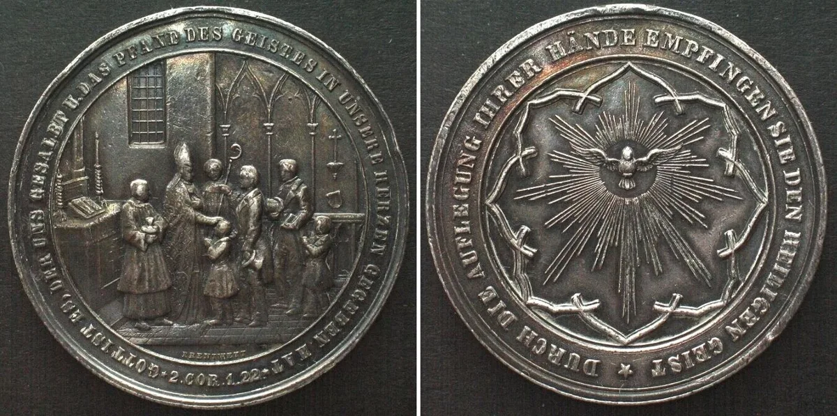 1850 Germany AUGSBURG Confirmation medal about 1850 by Drentwett, silver, 40mm EF