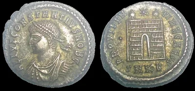 CONSTANTIUS II (Struck 327–328 AD) AE silvered 19.2mm, 3.0gm Follis. Struck at Cyzicus. (Almost 100% silvered toned)