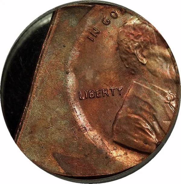 Lincoln Cent, ND, Off-Center, Straight Clip., 1¢, MS63 RB, ICG
