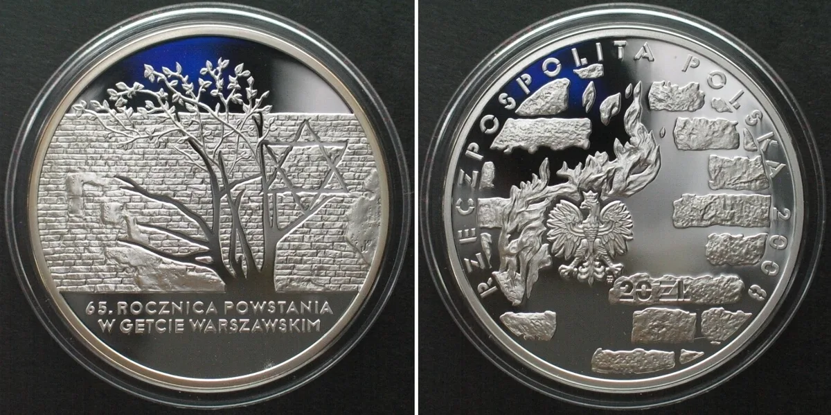 2008 POLAND 20 Zlotych 2008, WARSAW GHETTO UPRISING silver Proof