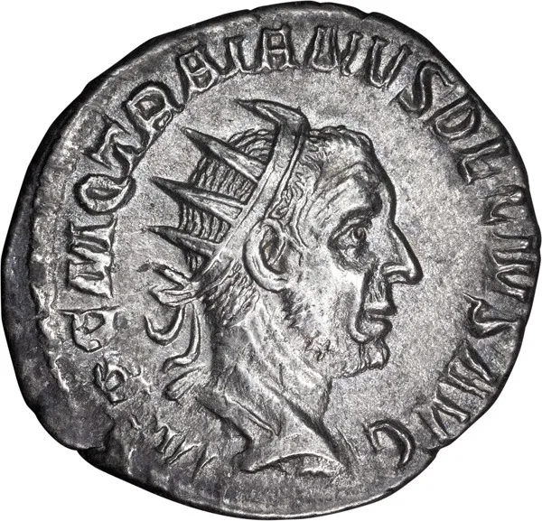 Trajan Decius antoninianus, overstruck on earlier denarius. Antoninianus