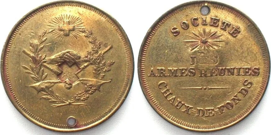 1840 Swiss LA CHAUX-DE-FONDS Shooting Jeton ND(c.1840) brass countermarked EF