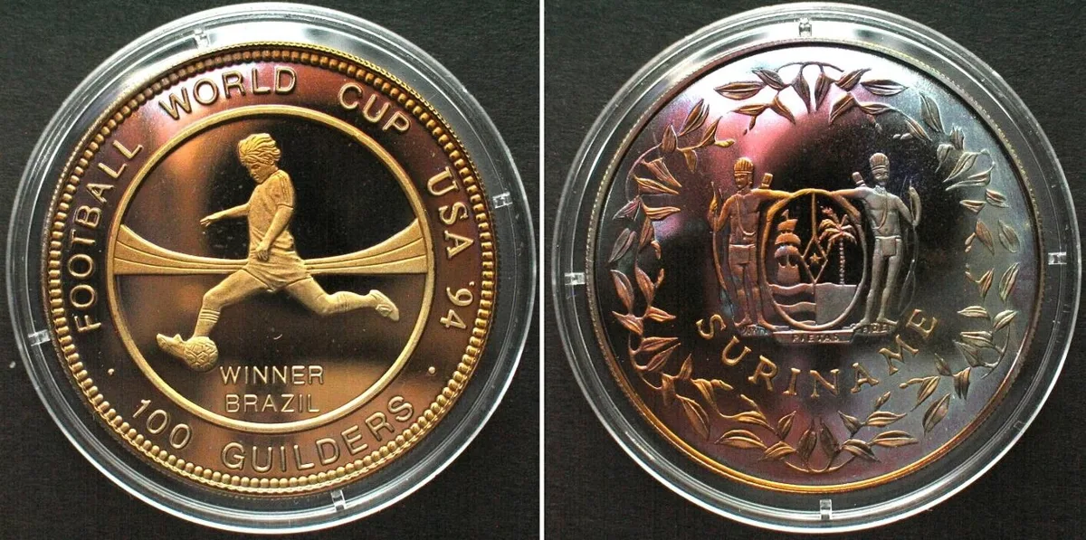 1994 SURINAME 100 Guilders 1994 FOOTBALL Cu-Ni Proof