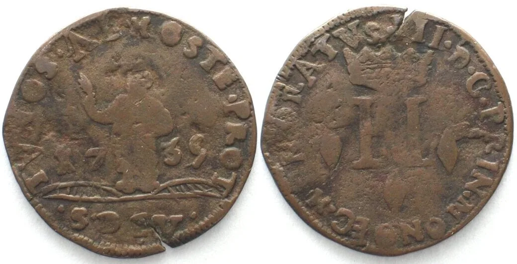 1735 MONACO 8 Deniers 1735 HONORE III copper VF RARE! VF