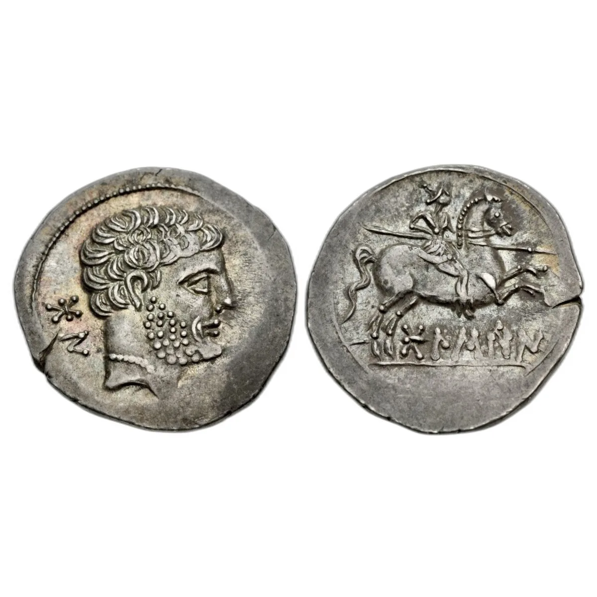 Hispania. AR Denarius. Vescetani. B.C. 80-72.