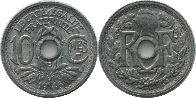1946 FRANCE. 10 Centimes 1946 B, zinc, BU!!!