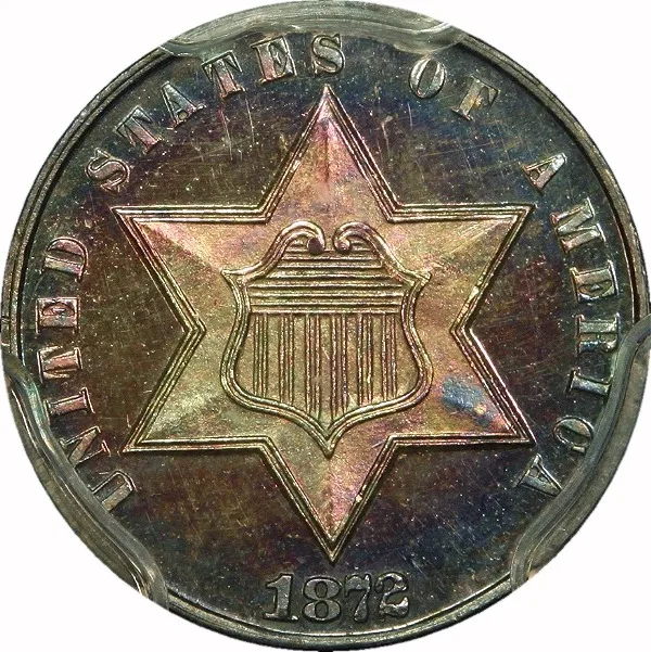 Three Cent Silver, 1872, 3¢ S, PR65 CAM, PCGS/CAC
