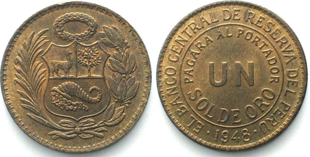 1948 PERU 1 Sol 1948 brass UNC!