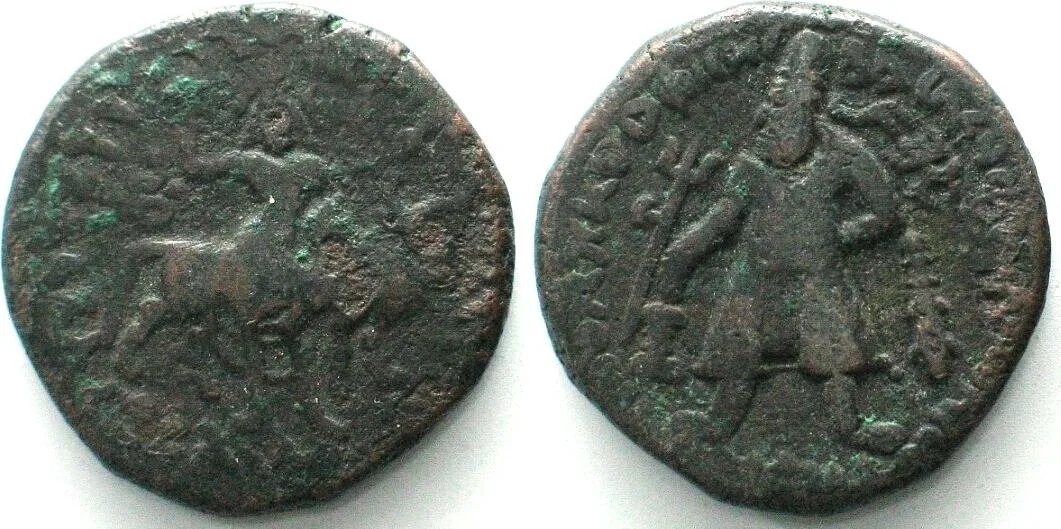 100-127 KUSHAN. AE Tetradrachm VIMA KADPHISES 100-127, VF