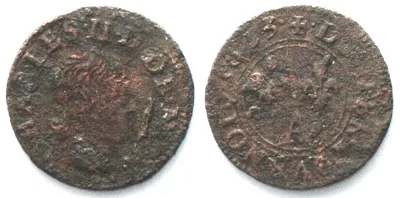 1653 NEVERS & RETHEL Denier 1653 A CHARLES II of GONZAGA copper VF-XF VF-EF