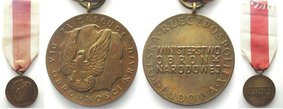 1966 POLAND. Bronze Medal for Merit for National Defense 1966, with ribbon UNC-