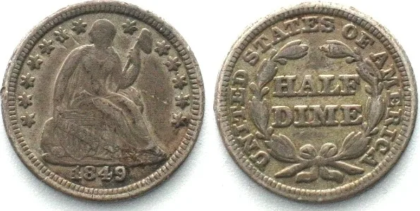 1849 US 1849 Seated Liberty Half Dime silver VF+