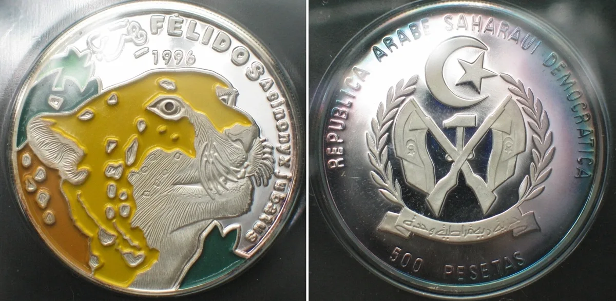 1996 SAHARAWI 500 Pesetas 1996 Cheetah FELIDAE silver multicolor Proof RARE!!! Proof