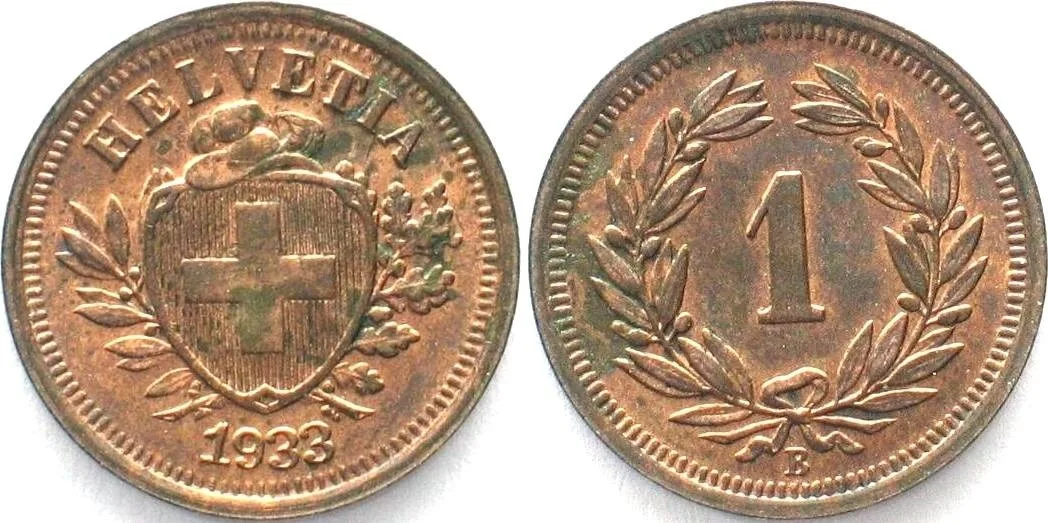 1933 SWITZERLAND 1 Rappen 1933 bronze UNC!