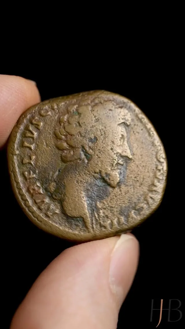 Marcus Aurelius as Caesar, with Overstruck Reverse Type. Sestertius