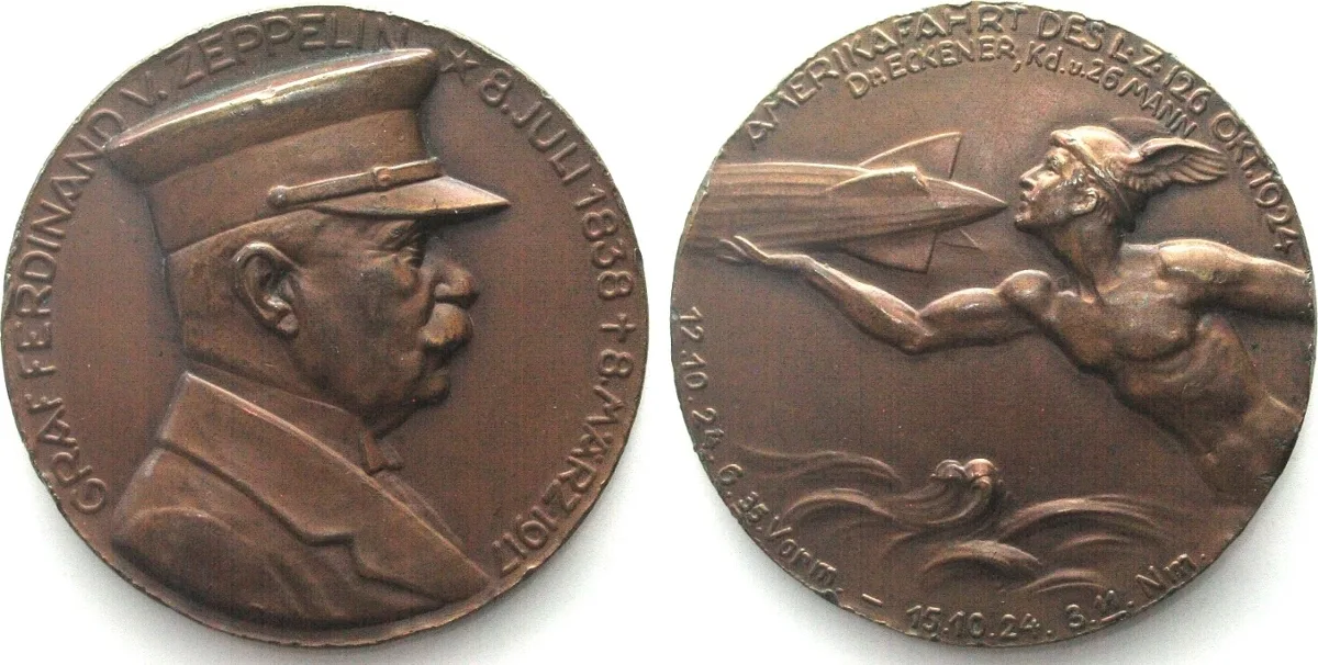1924 AMERICAN FLIGHT OF LZ126 - GRAF V. ZEPPELIN & DR. ECKENER 1924 bronze 59mm AU