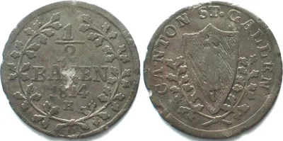1814 Swiss Cantona SAINT GALL Canton. 1/2 Batzen 1814 billon VF