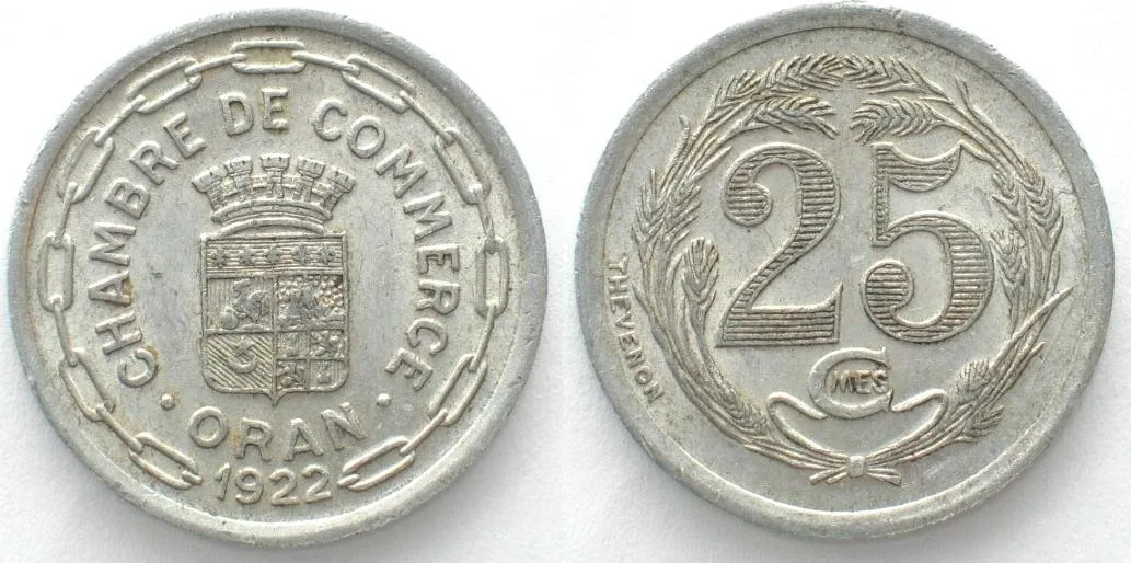 1922 ALGERIA - ORAN 25 centimes 1922 Alu AU!