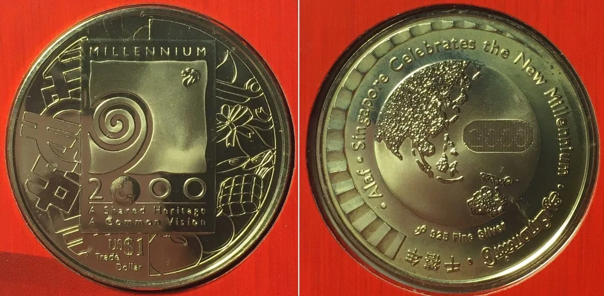 2000 SINGAPORE Trade Dollar US 1$ 2000 MILLENNIUM silver Proof RARE! Proof