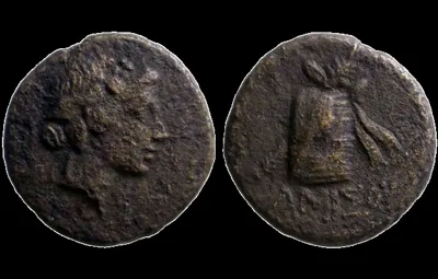 Pontos, Amisos 2nd-1st Cent. BC.  Time of Mithradates VI.  AE 21mm 7.94gm Dionysos / Cista Mystica & Thyrsos