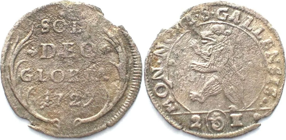 1727 Swiss Cantons SAINT GALL, City. 2 Kreuzer (1/2 Batzen) 1727 billon VF-XF