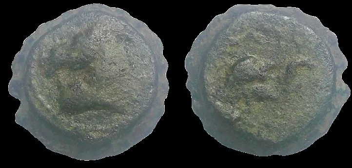 Seleukid Kings Demetrios I Soter 162-150 BC, AE 15.1mm 3.87gm Serrate. Horse head / Elephant head