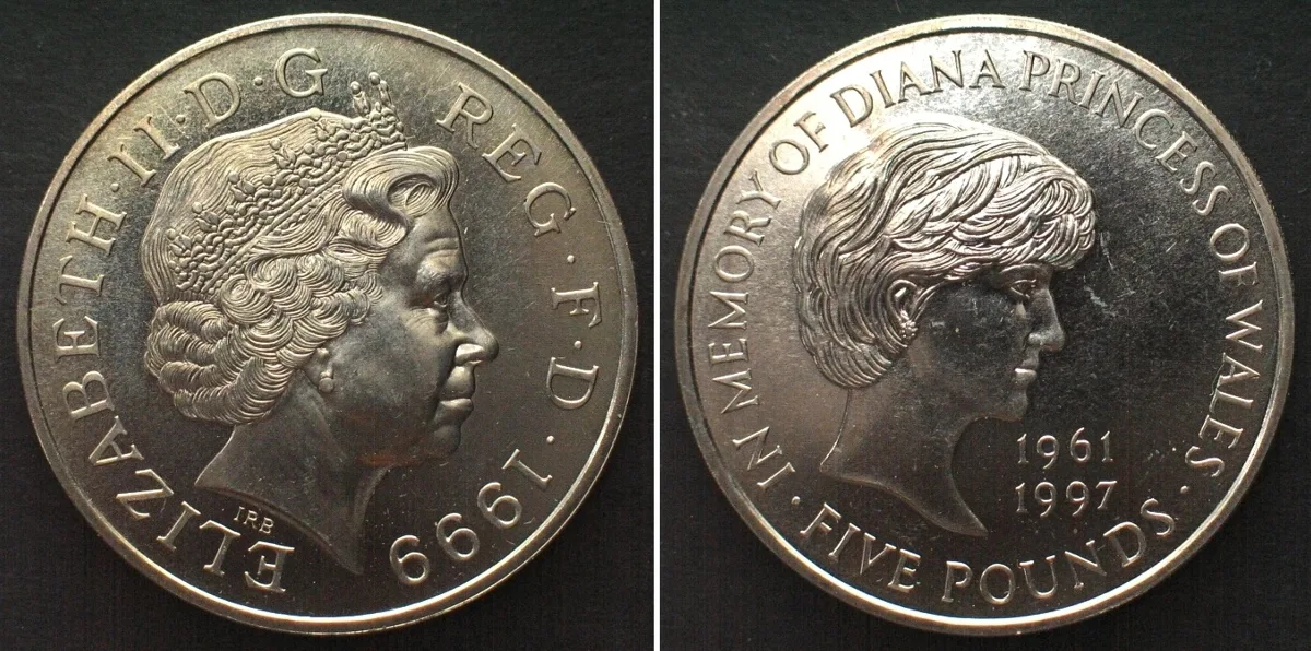 1997 GREAT BRITAIN 5 Pounds 1997, PRINCESS DIANA Cu-Ni Prooflike